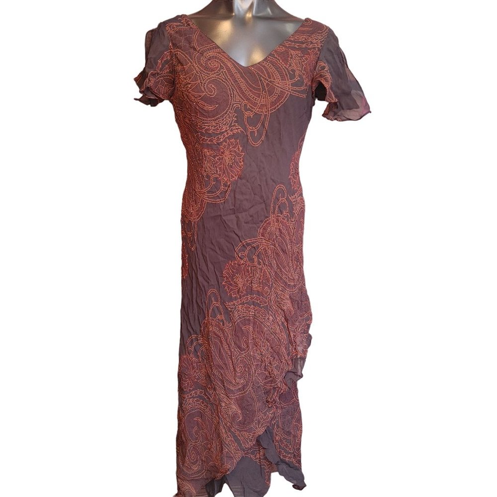Eva Blue Women's Maroon Red Scalloped Edging Short Sleeve V-Neck Dress 10